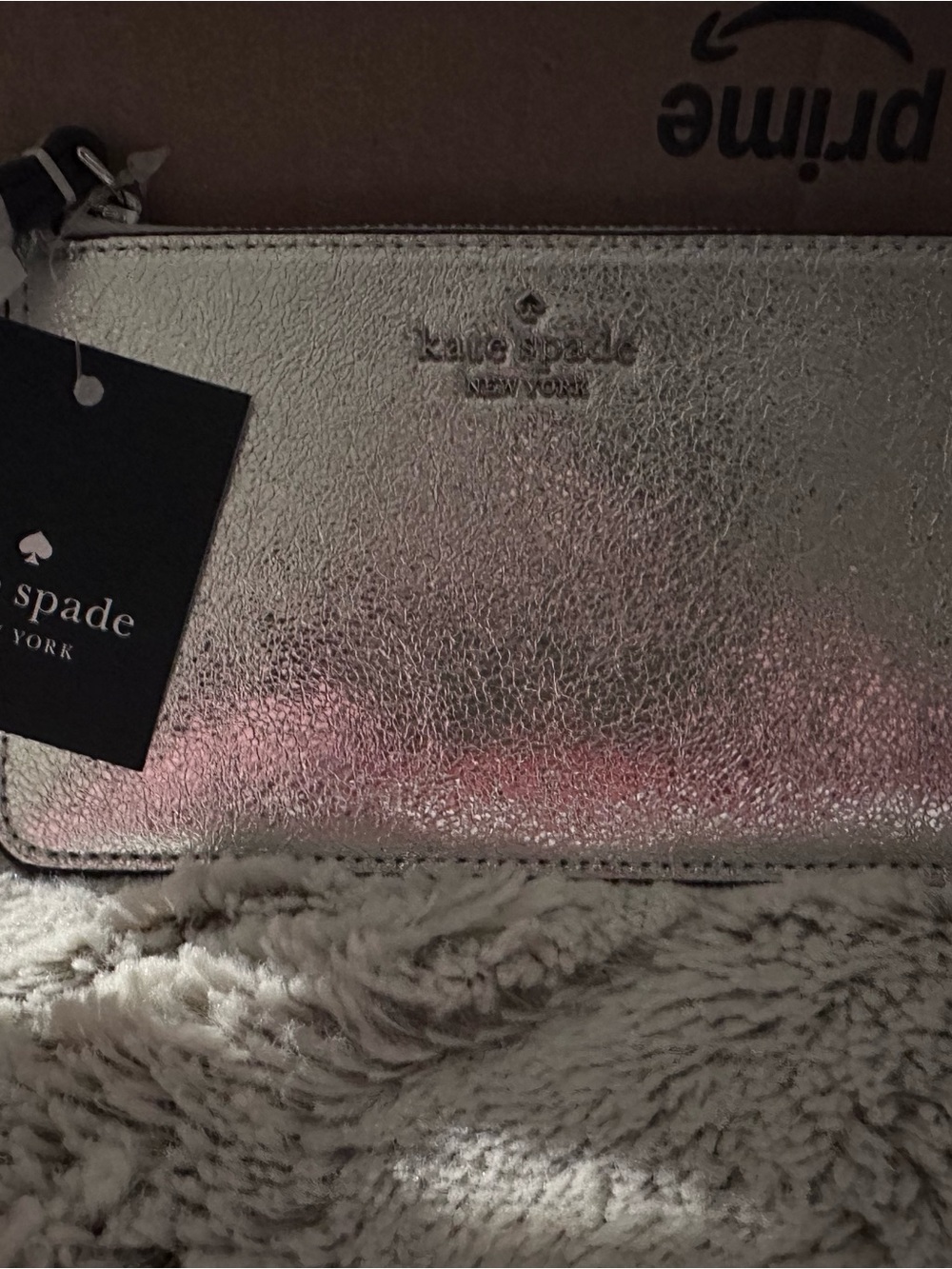 NWT Kate Spade Metallic Silver Textured Leather Wristlet